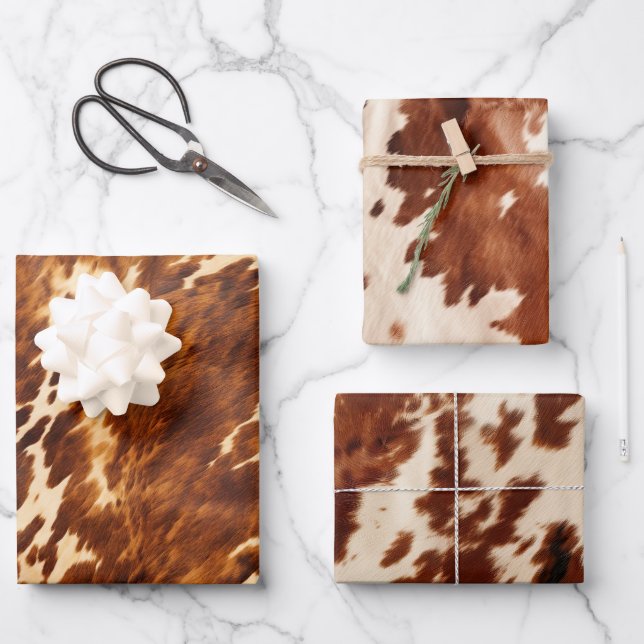 Western Cream Brown Cowhide Wrapping Paper Sheet (Front)