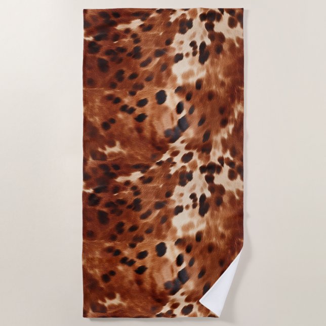 Western Cream Spotted Brown Black Cowhide  Beach Towel (Front)
