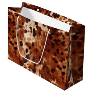 Western Cream Spotted Brown Black Cowhide Large Gift Bag