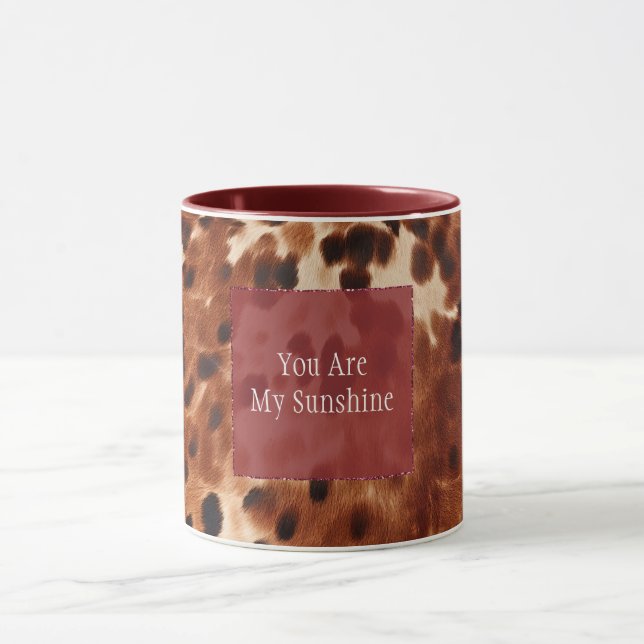 Western Cream Spotted Brown Black Cowhide Mug (Center)