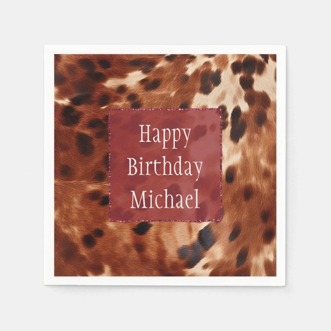 Western Cream Spotted Brown Black Cowhide Napkin (Front)