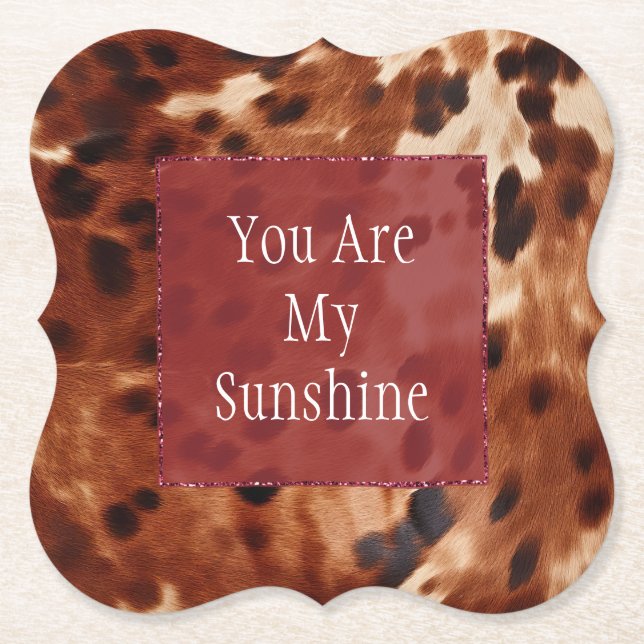 Western Cream Spotted Brown Black Cowhide Paper Coaster (Front)