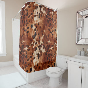 Western Cream Spotted Brown Black Cowhide  Shower Curtain