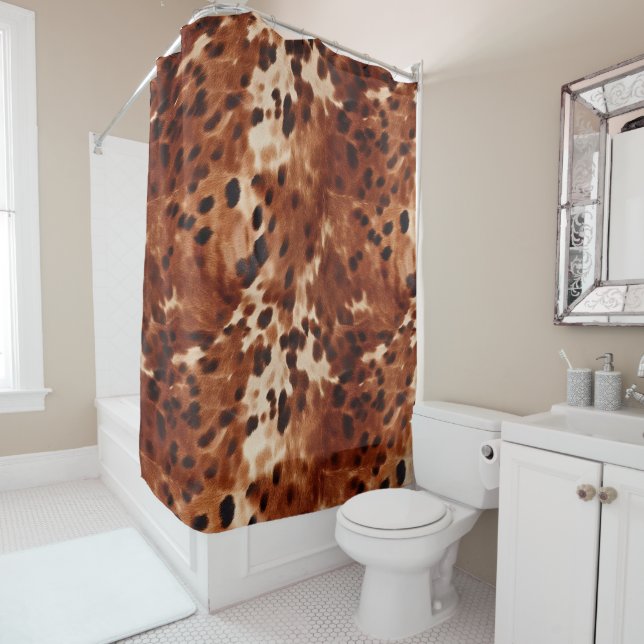 Western Cream Spotted Brown Black Cowhide  Shower Curtain (In Situ)