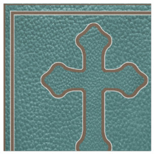 Western Cross Teal And Brown Faux Leather Fabric