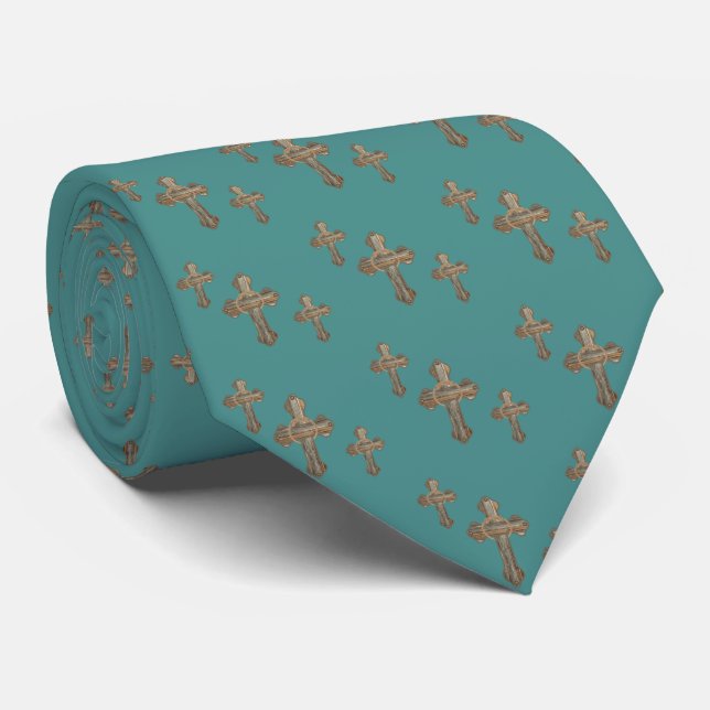 Western Cross With Rope And Conchoe Print Necktie (Rolled)