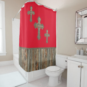 Western Crosses Barn Wood And Conchos Shower Curtain