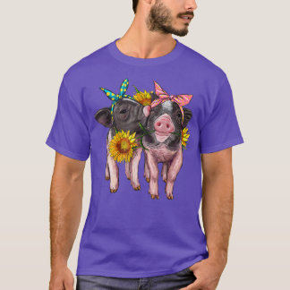 Western Cute Baby Pigs With Sunflower Bandanna Ani T-Shirt