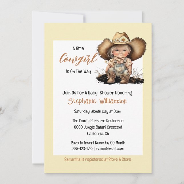 Western cute cowgirl wild west baby shower invitation (Front)