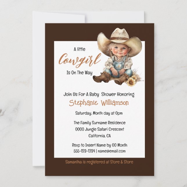 Western cute cowgirl wild west rustic baby shower invitation (Front)