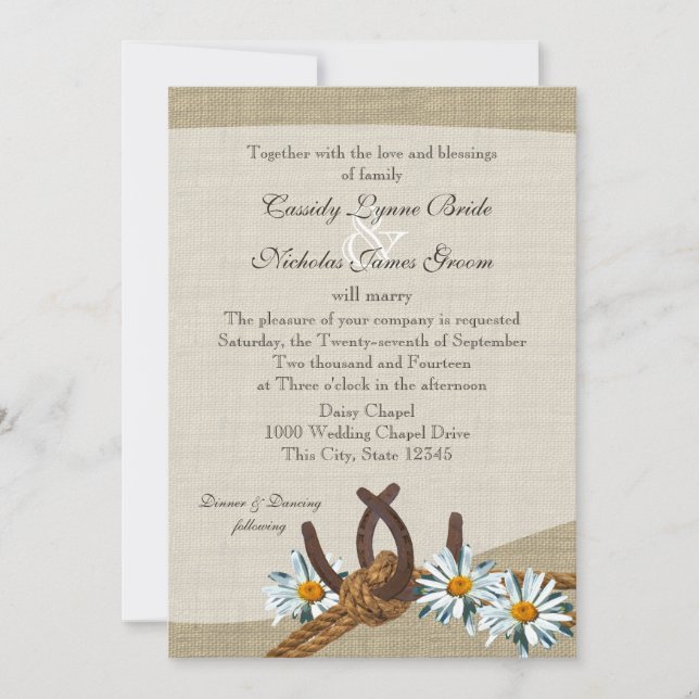 Western Daisies and Horseshoes Invitation (Front)