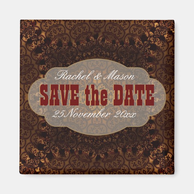 Western Damask Charm Save the Date  Magnet (Front)