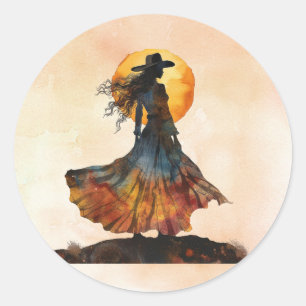 Western Dancing Woman Classic Round Sticker