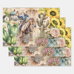Western decoupage - cowboy sunflower rustic ranch wrapping paper sheet