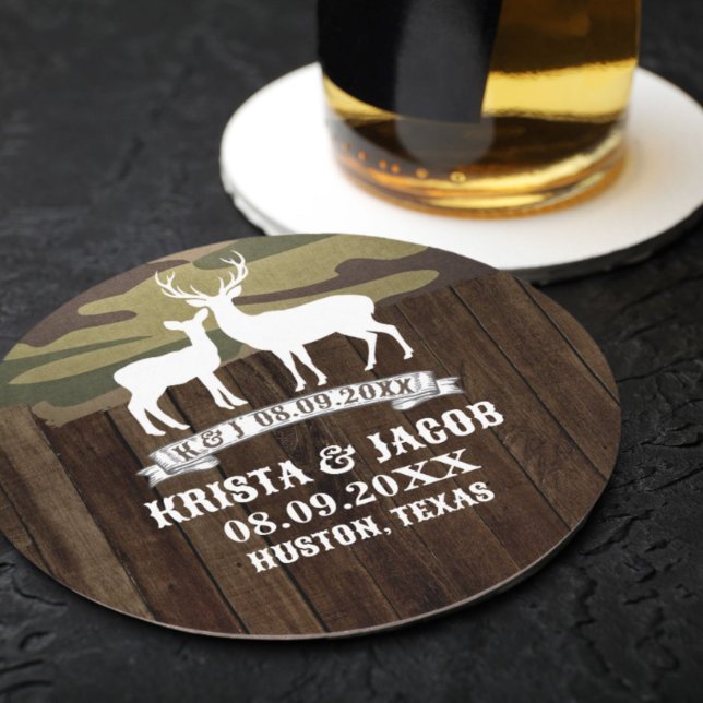Western Deer The Hunt Is Over Wedding Favour Round Paper Coaster (Western Deer The Hunt Is Over Wedding Favor Round Paper Coaster)