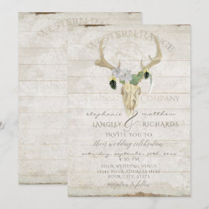 Western Desert Boho Bohemian Deer Antler Skull Art Invitation