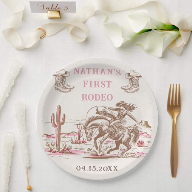 Western Desert Boots Rodeo Birthday Paper Plate (Wedding)