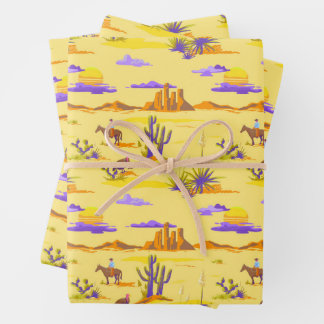 Western Desert Cowboy Horse Mesa Cactus Rustic Wrapping Paper Sheet