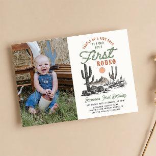 Western Desert First Rodeo 1st Birthday Photo Invitation