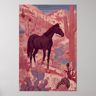 Western Desert Horse Wall Art, Saguaro Cacti, Bold Poster