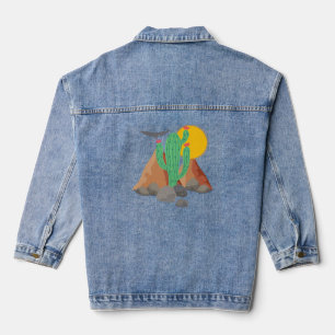 Western Desert Vibes: Southwest Cactus Denim Denim Jacket