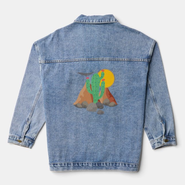 Western Desert Vibes: Southwest Cactus Denim  Jacket (Back)