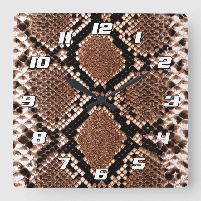 Western Diamondback Rattlesnake Skin Square Wall Clock (Front)