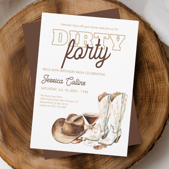 Western Dirty Forty Country 40th Birthday Party Invitation (Western Dirty Forty Country 40th Birthday Party Invitation for Her)