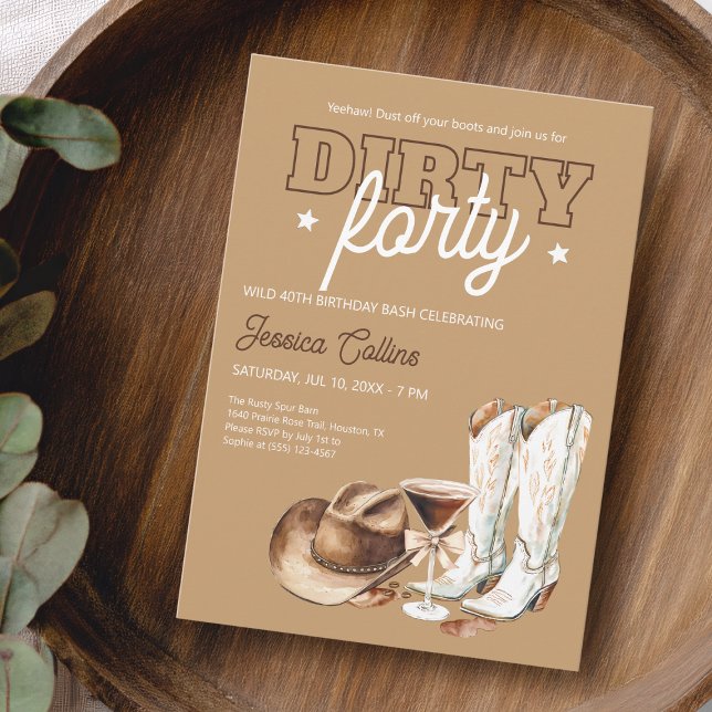 Western Dirty Forty Cowgirl 40th Birthday Party Invitation (Western Dirty Forty Cowgirl 40th Birthday Party Invitation for Her)