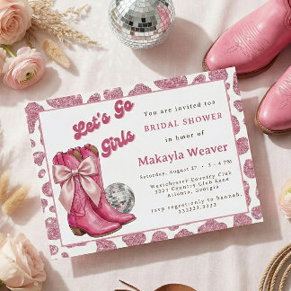Western Disco Cowgirl Boots Bridal Shower Invitation