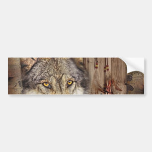 Western dream catcher native american indian wolf bumper sticker