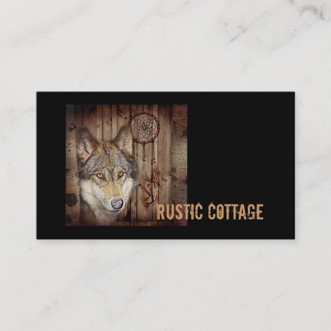 Western dream catcher  native american indian wolf business card (Front)