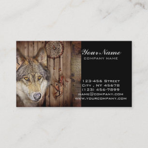 Western dream catcher native american indian wolf business card