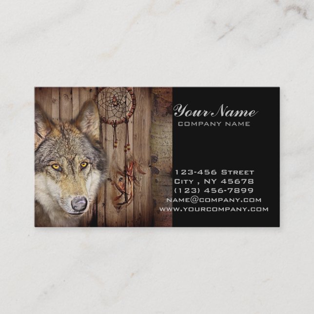 Western dream catcher  native american indian wolf business card (Front)