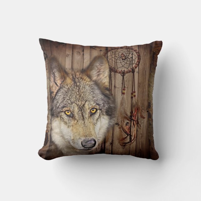 Western dream catcher  native american indian wolf cushion (Front)