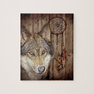 Western dream catcher  native american indian wolf jigsaw puzzle