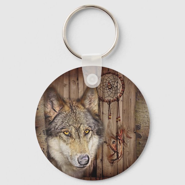 Western dream catcher  native american indian wolf key ring (Front)