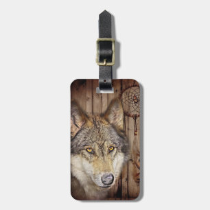 Western dream catcher native american indian wolf luggage tag