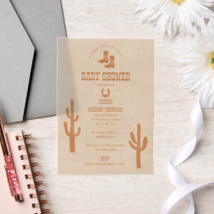 Western Earth Tone Country Baby Boots Shower Vellum Invitations