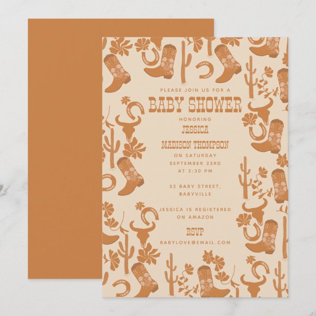 Western Earth Tone Country Boots Baby Shower Invitation (Front/Back)