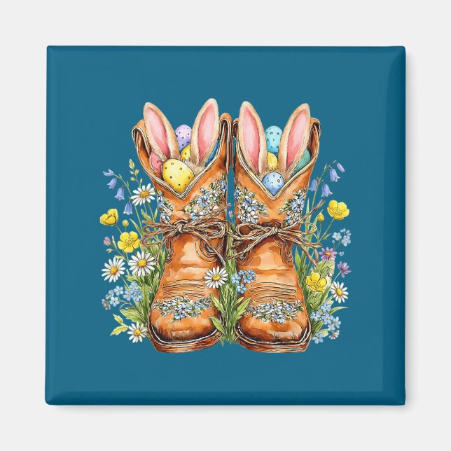 Western easter cowboy boots bunny ears howdy magnet (Front)