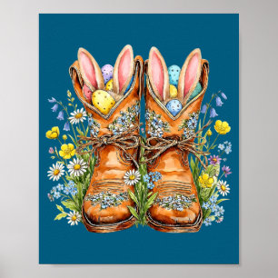 Western easter cowboy boots bunny ears howdy poster