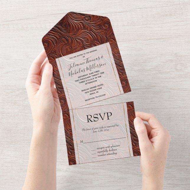 Western Elegant Brown Leaf All In One Invitation (Tearaway)