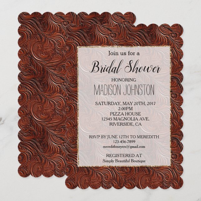 Western Elegant Brown Leaf Cowgirl  Invitation (Front/Back)