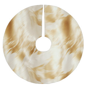 Western Elegant Gold White Cream Cowhide  Brushed Polyester Tree Skirt