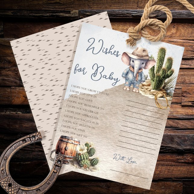 Western Elephant Cowboy Shower Wishes for Baby Invitation (Rustic Western Elephant Cowboy Boy Baby Shower "Wishes for Baby" )