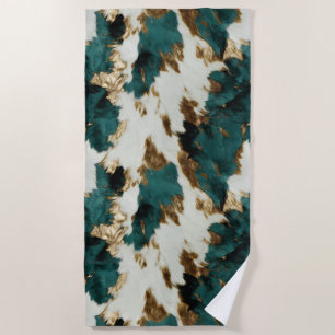 Western Emerald Gold White Cowhide Beach Towel