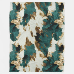 Western Emerald Gold White Cowhide  Fleece Blanket