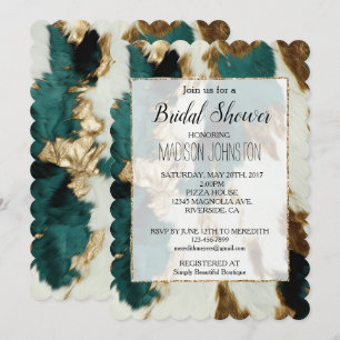Western Emerald Gold White Cowhide Invitation