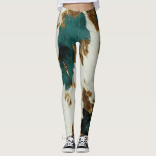Western Emerald Gold White Cowhide  Leggings